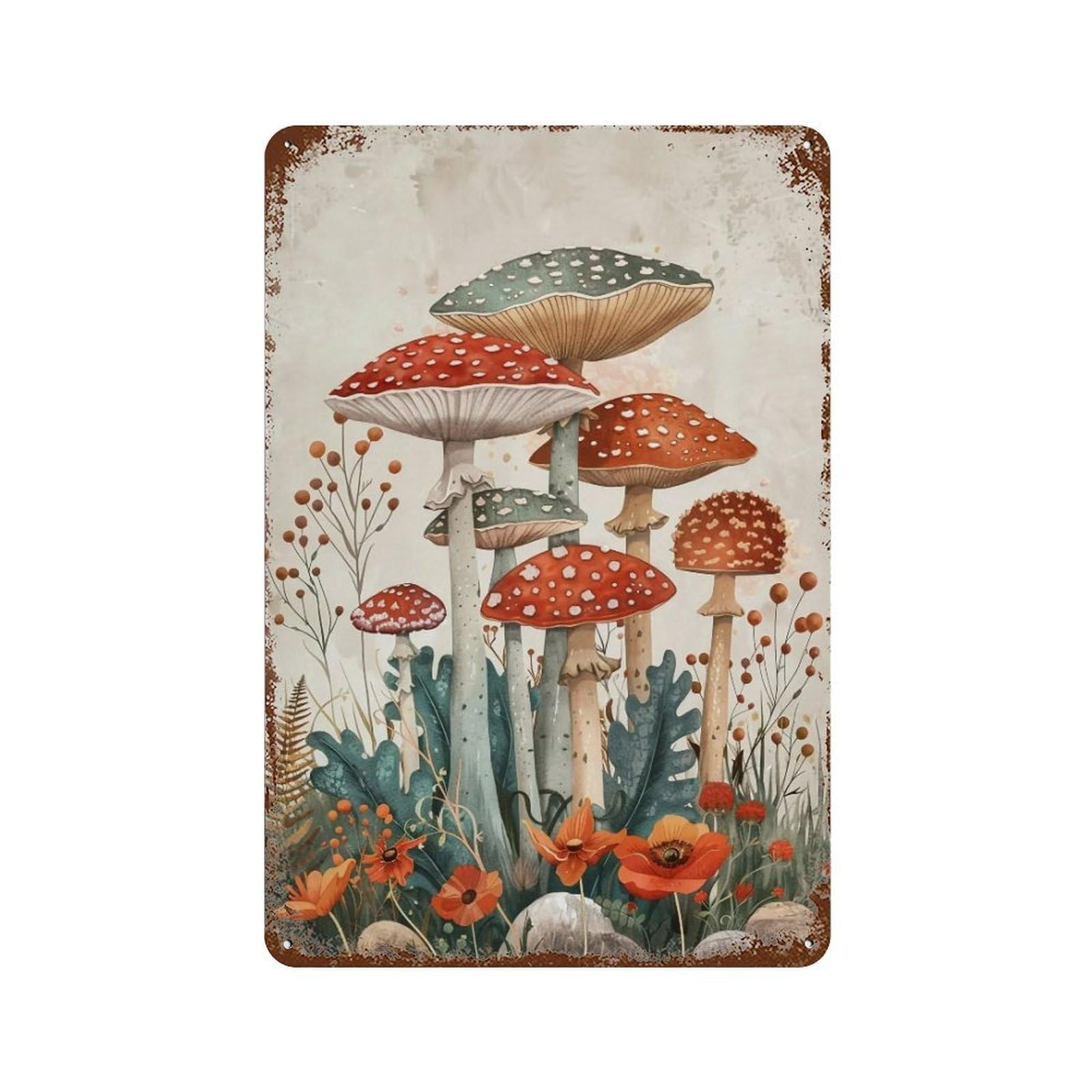 HDURYEYRYY Colorful Fantasy Mushroom Floral 03 Wall Retro Iron Vintage Art Metal Tin Sign Poster Modern Home Cofffee Club Art Bar Shop Decor 30x20cm