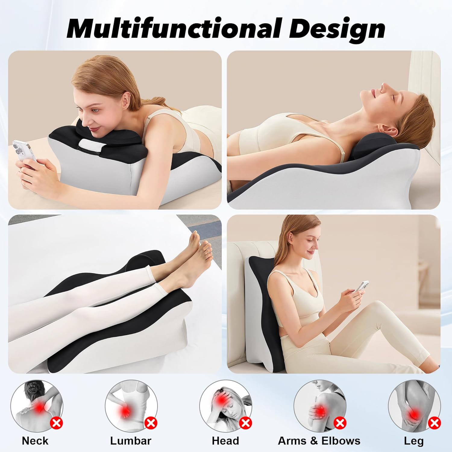 Aduken Reading Pillow for Bed, Adult Memory Foam Ergonomic Back Support Pillow for Sitting up, Prone Pillow Face Down Sleep, Wedge Pillow for Back Pain Relief