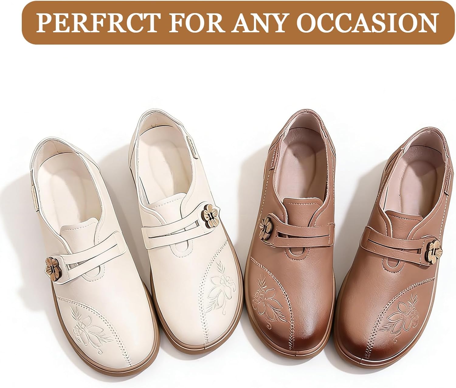 Women's Leather Round Toe Slip On Loafers Vintage Comfortable with Adjust Hook Loop Non Slip Soft Sole Casual Mam Walking Flats for Work Commuting Daily Wear - Image 7