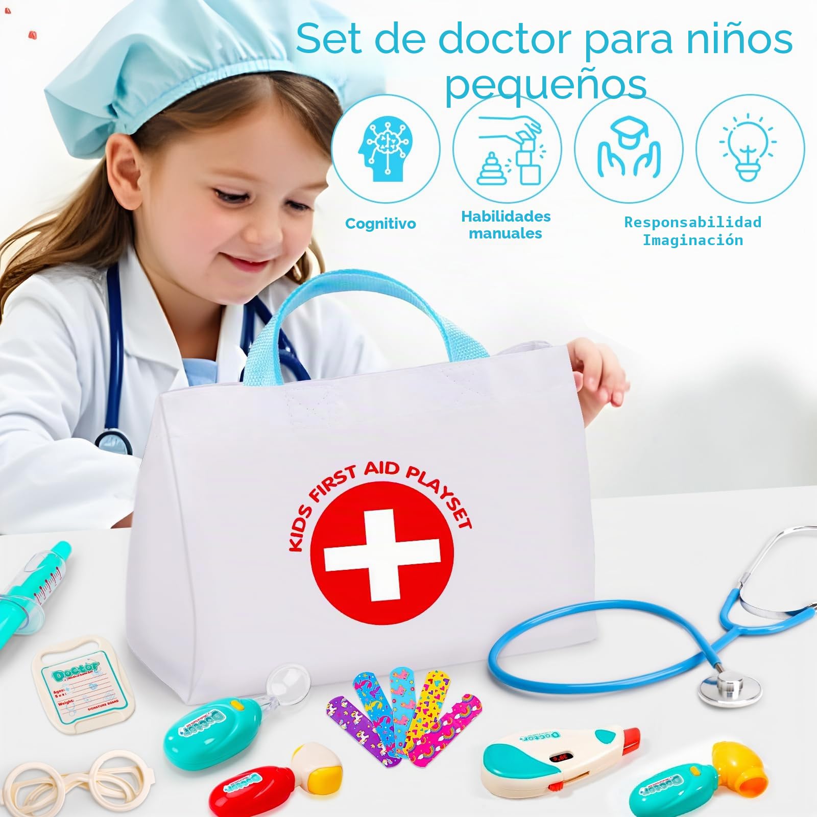 Maletín de Doctor Niño 2 3 4 5 años Kit de Médico Disfraz de Doctor Infantil con Estetoscopio Termómetro Jeringa, Juguetes de Doctor Juegos Educativos Regalo para Niños 2 3 4 5 Años Niño Niña