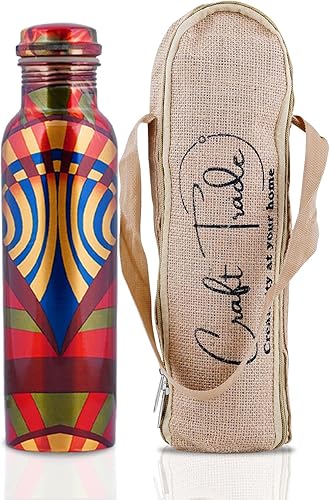 Miniatura 9 de Craft Trade Paquete de 2 botellas de cobre puro con tapa y bolsa de transporte para agua potable, sin BPA, a prueba de fugas, aumenta la inmunidad,