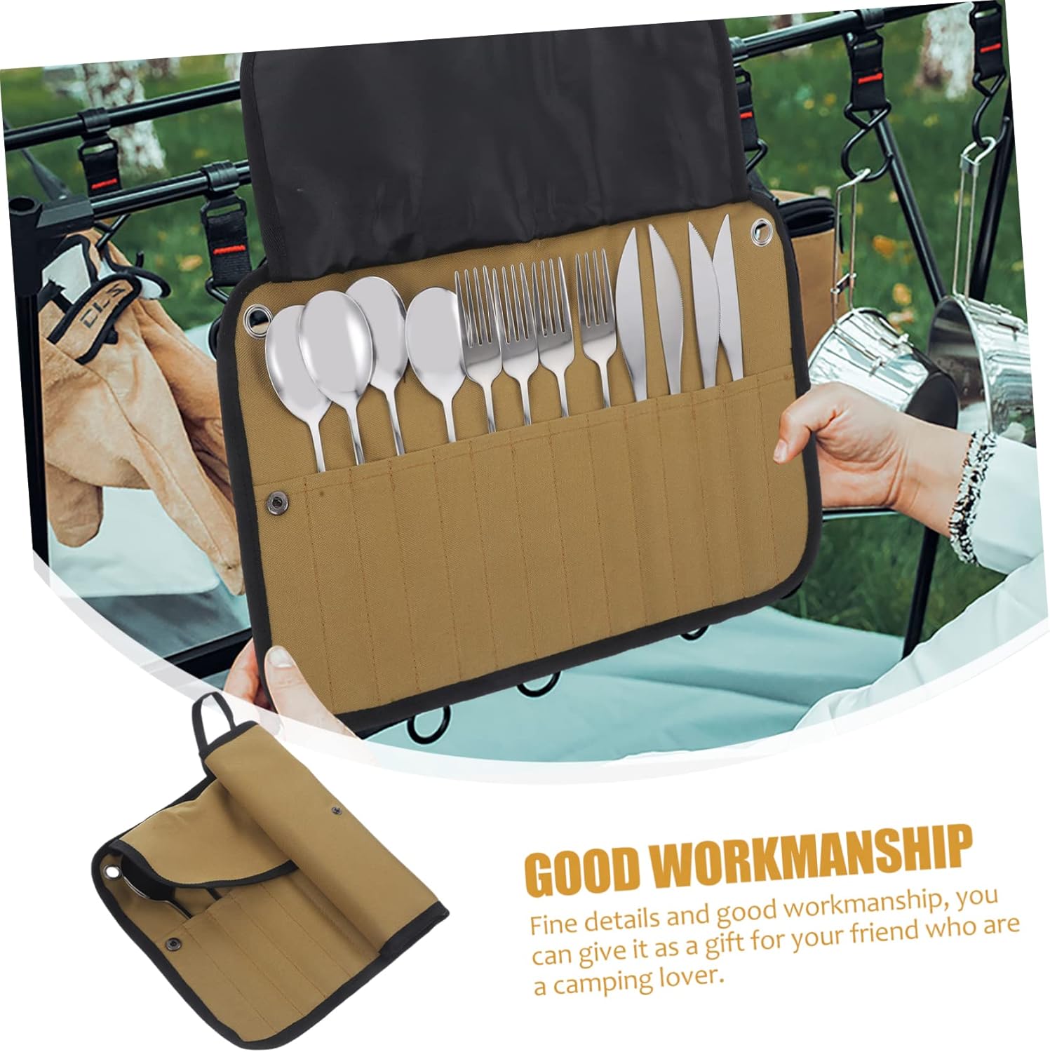 Generic 1 Set Cutlery Set Hand Camper Cooler Portable Tent Bulk Chopsticks Not Wrapped Utensil Blanket Bag Dinnerware Camping Accessories Kit Equipment Picnic Silver Nylon