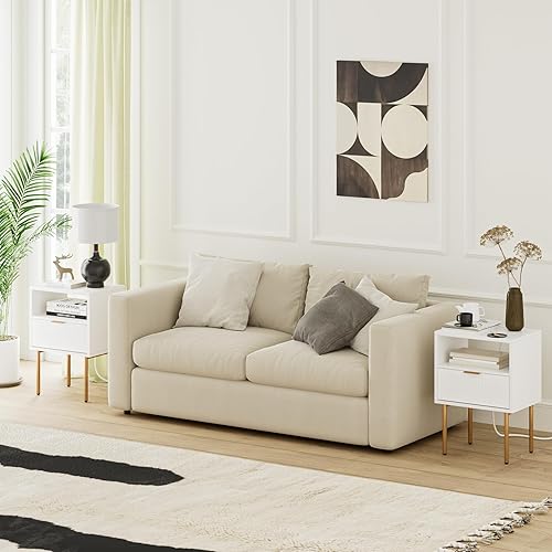 Miniatura 6 de Aobafuir Mesita de noche con estación de carga, cómoda con cajón para dormitorio, mesa auxiliar pequeña con cajón, muebles de noche, mesa auxiliar