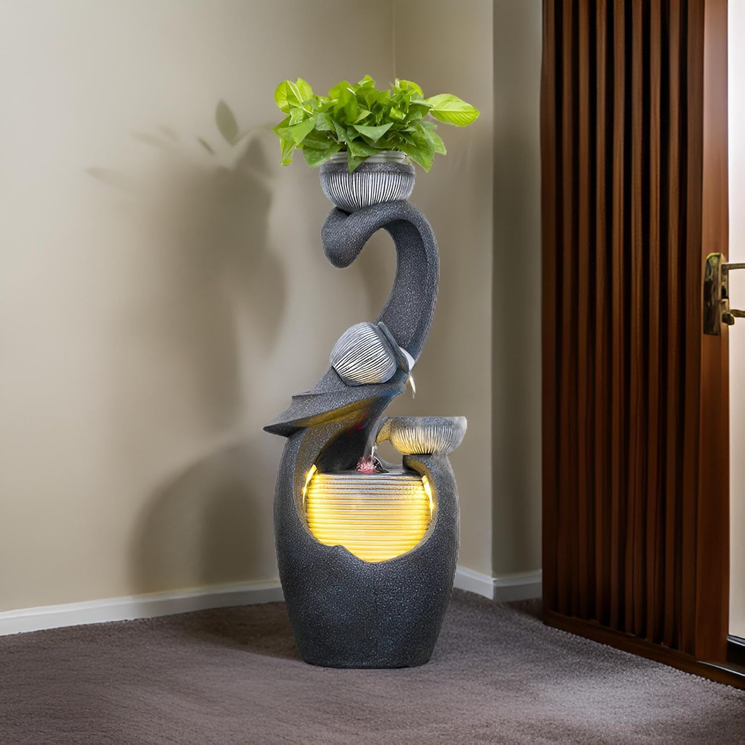 Free 15PCS Crystals + 48.82 Inch Deluxe Floor Standing Water Fountain - Indoor & Outdoor LED Crystal Bead Recirculating Water Feature, Fortune Inviting & Moisturizing(42 * 31 * 100 CM)