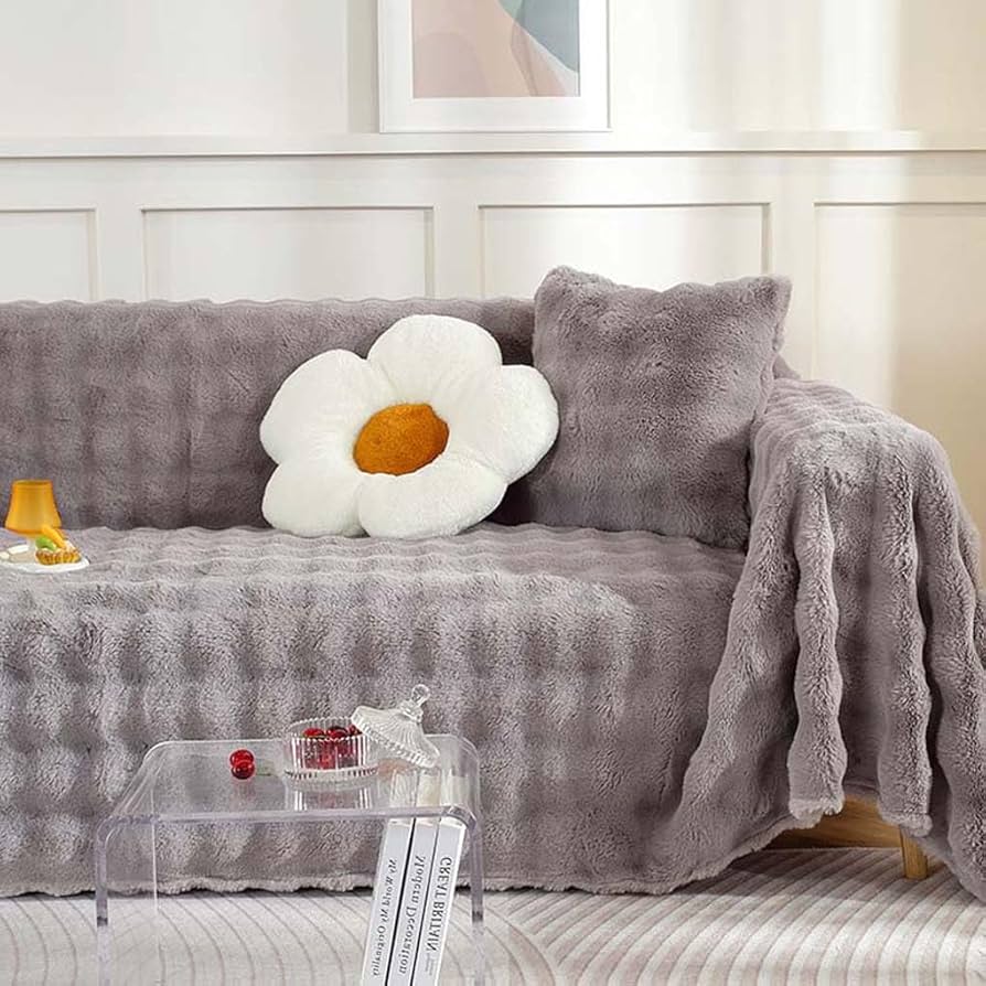 Amazon｜ソファカバー 冬 起毛素材 2人掛け 肘付き/肘なし グレー 北欧