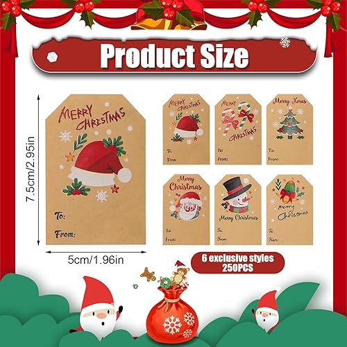 Miniatura 2 de 250 etiquetas adhesivas de Navidad, etiquetas de regalo de Navidad, calcomanías autoadhesivas de papel kraft de Navidad para caja de recuerdos de