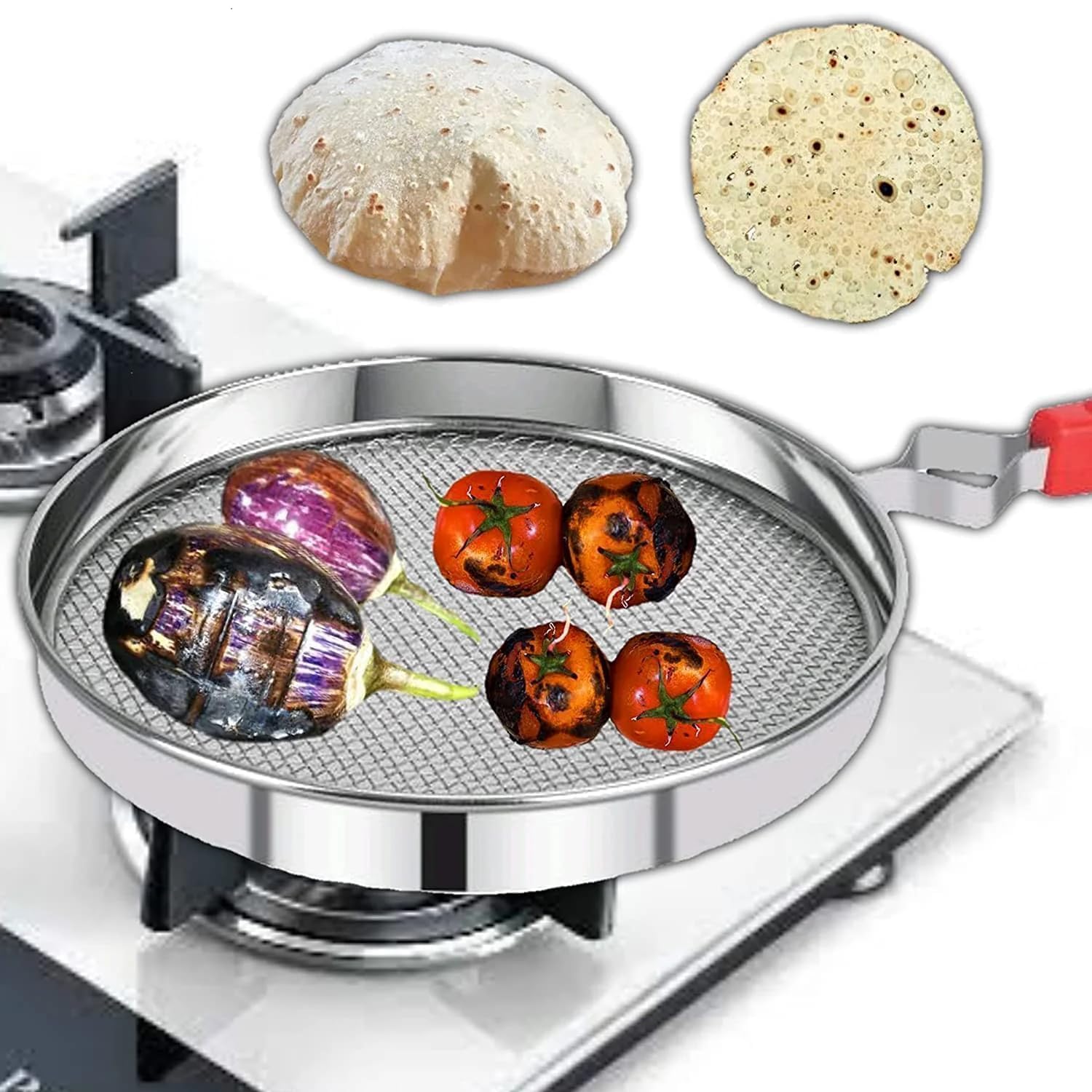MASTER COOK Fulka Grill pan roti Maker, papad Maker, Grill Non Stick, SS Papad Roaster, Cooking Home Essential Items pulka Roaster for Home Gas Stove, Stainless Steel pan tawa (Pack of 1)