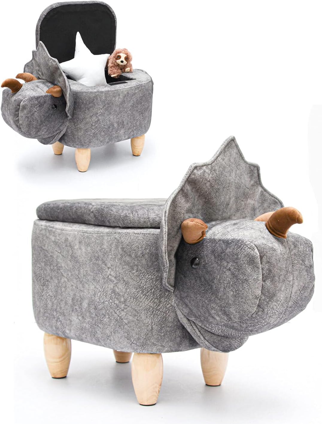 DuneDesign Pouf Dinosauro con Portaoggetti 70x40x50 Sgabello per