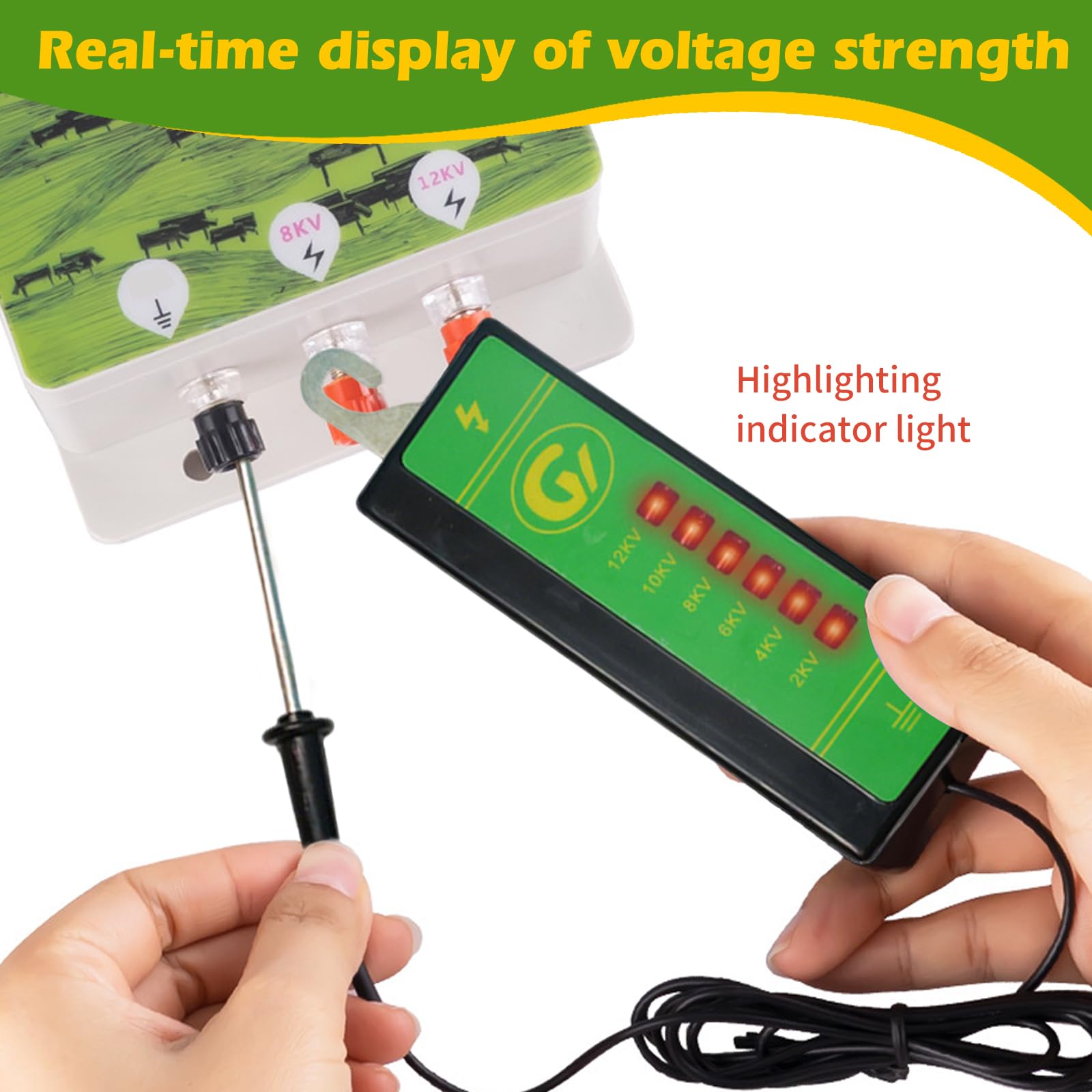 Electric Fence Voltage Tester,7KV+12KV Fence Tester Neon Indicator Lights/Fence Tester for Farms Fault Finder Portable Testing Tool,Wire Length 150cm - Image 4