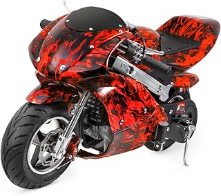 XtremepowerUS 40CC Motorcycle Gas Pocket Bike 4-Stroke Engine Mini Bike Ride-On Padded Seat for Adult and Teen 13+ (Red Flame)