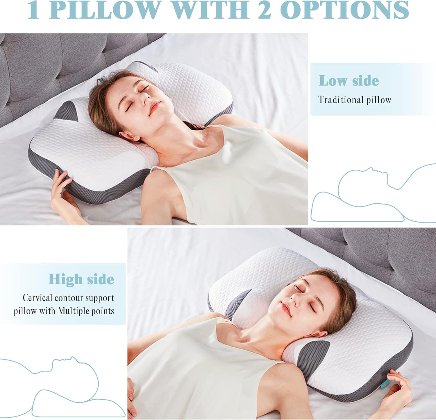 Cervical Memory Foam Pillow, Orthopedic Firm Soft Adjustable Hypoallergenic Ergonomic Contour Pillow for Side Back and Stomach Sleepers Grey : Home & Kitchen