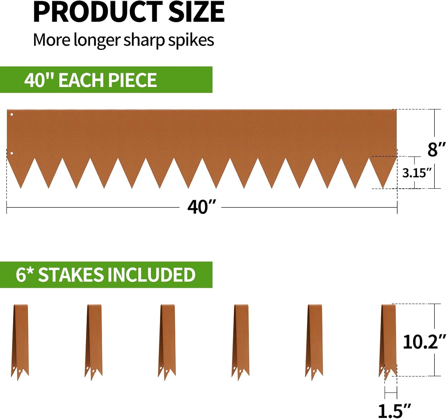 Steel Landscape Edging, 40 x 8 in Strips 6-Pack Hammer-in Powder Coated Metal Garden Border with 6 Clips, Bendable Metal Landscape Edging for Yard Flower Bed Lawn Pathway Divider
