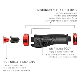 TOPCABIN Ergonomic Bike Grips - Widen Holding Rubber with Aluminum LockGrips for Mountain Road MTB (Aluminum Lock Plug+Grips) Red 1 Pair