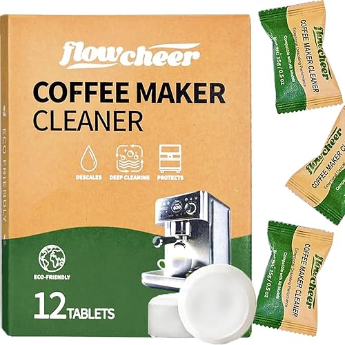 flowcheer Tabletas limpiadoras y descalcificadoras para cafetera, paquete de 12  Tabletas para cafetera Keurig, Nespresso, Jura, Breville, Ninja,