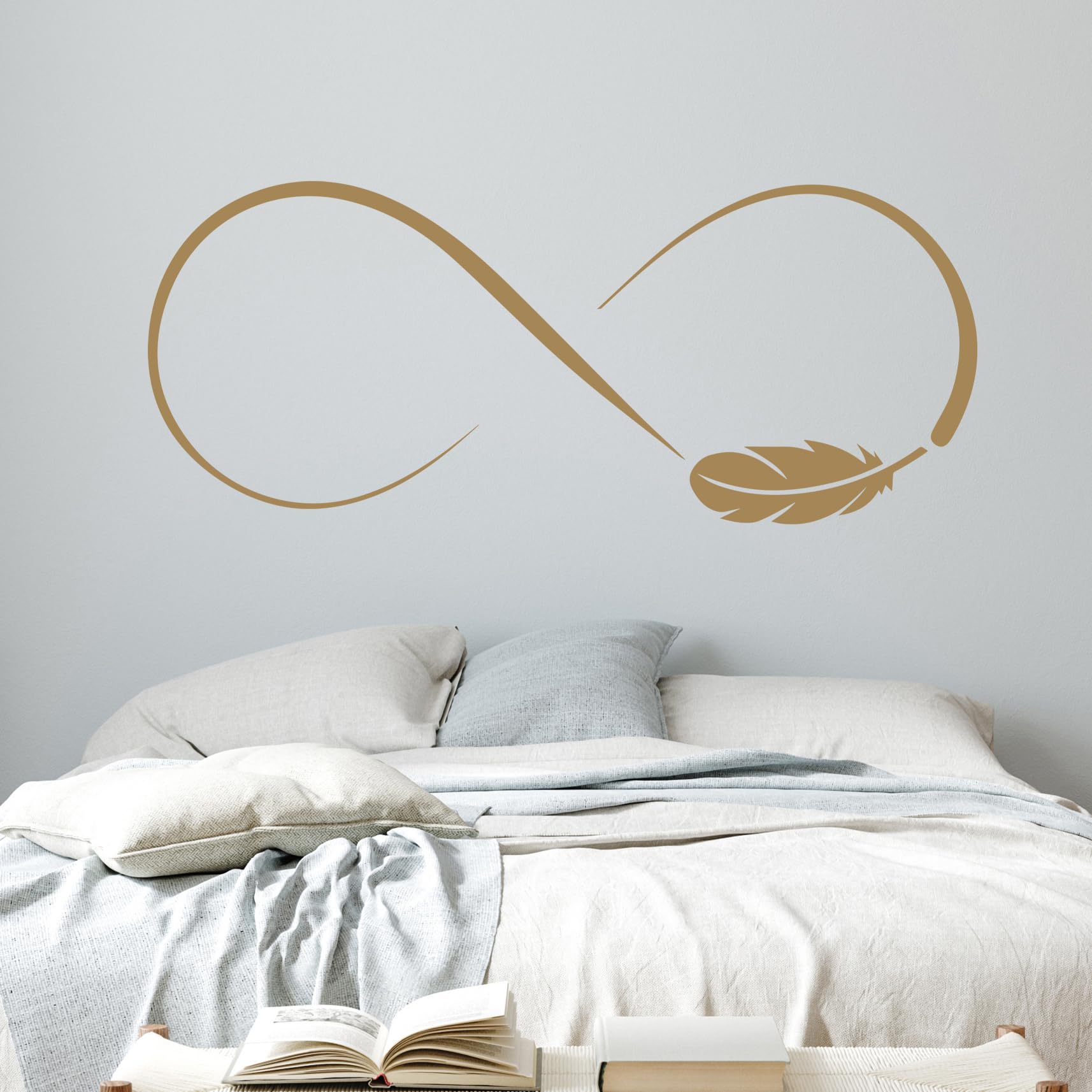 GRAZDesign Wandtattoo Unendlichkeitszeichen mit Feder für Schlafzimmer, Wohnzimmer - Wandaufkleber selbstklebend - 138x57cm / gold