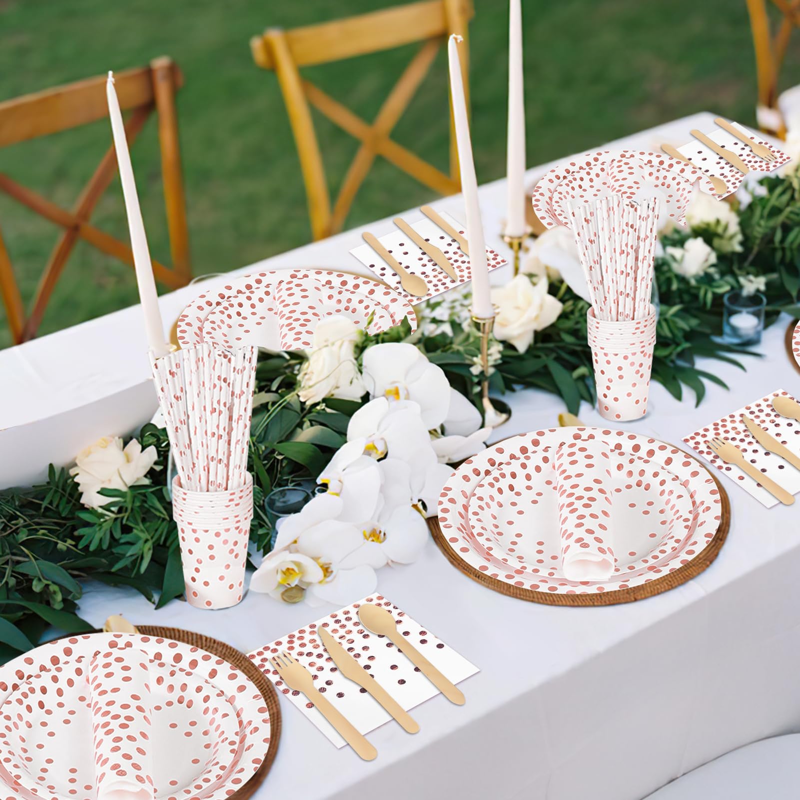 hailstones White Rose Gold Partygeschirr Kindergeburtstag 226 Stück Pappteller Mädchen Party Geschirr Set Geburtstagdeko mit Pappbecher, Pappteller, Tischdecke, Servietten und mehr 25 Gäste