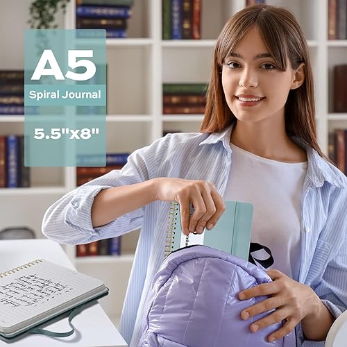 Miniatura 7 de deli Cuaderno de diario en espiral forrado verde, 160 páginas, A5 (5.5 x 8 pulgadas), cuaderno de escritura de tapa dura, diario encuadernado en