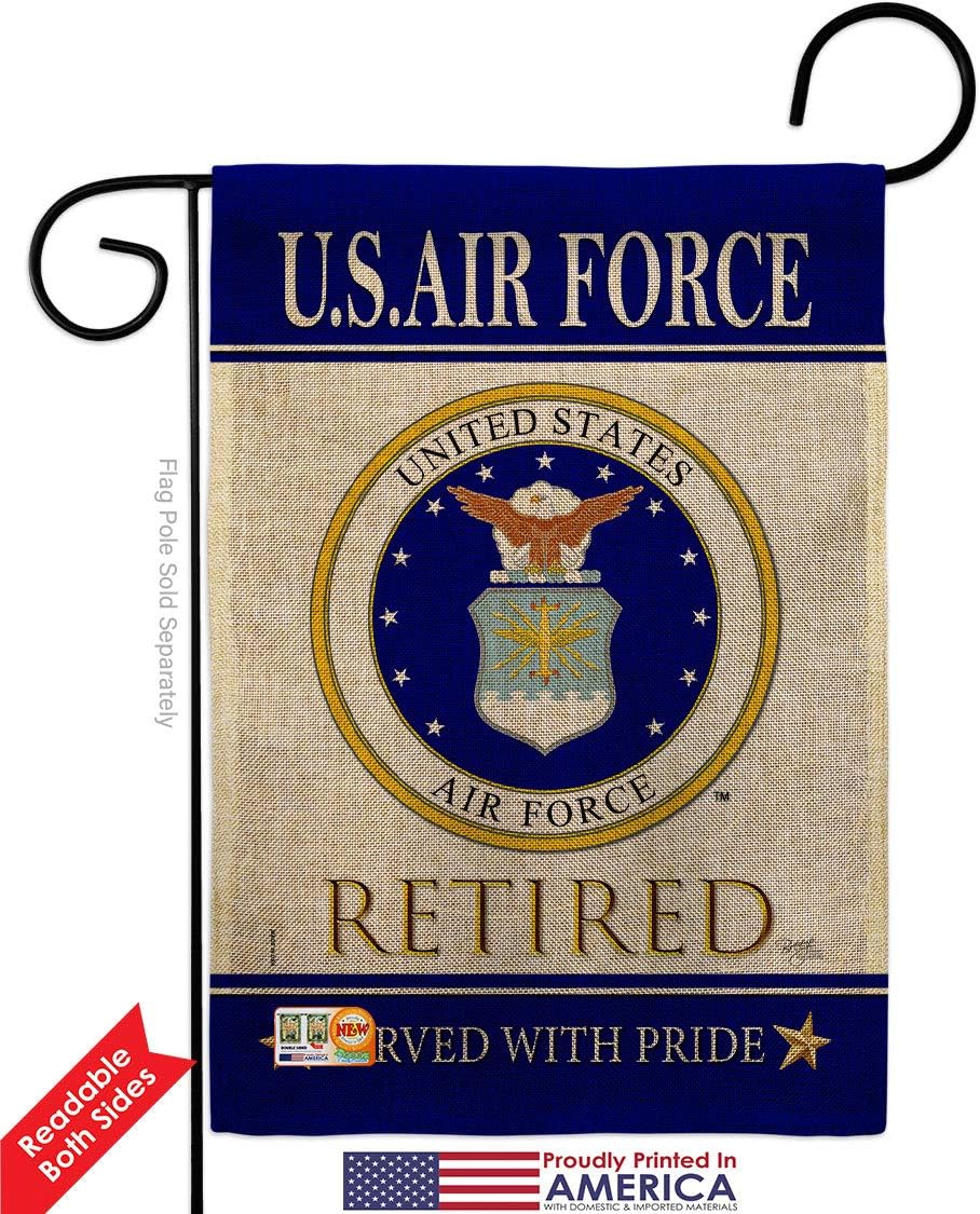 Air Force US Retired Burlap Garden Flag Set Mailbox Hanger Armed Forces USAF United State American Military Veteran Retire Official Small Gift Yard House Banner Double-Sided Made In USA 13 X 18.5