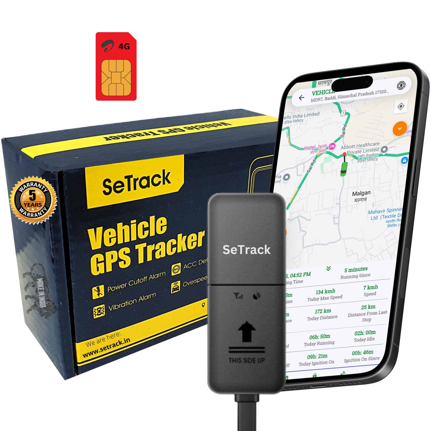 SeTrack Wired GPS Tracker 2025 4G Device | IP67 Waterproof | 1 Year Free Application | Engine Cut-Off & On/Off Alerts | Anti Theft Alarm for Car, Bike, Sccoty, Truck, EV (Make in India)