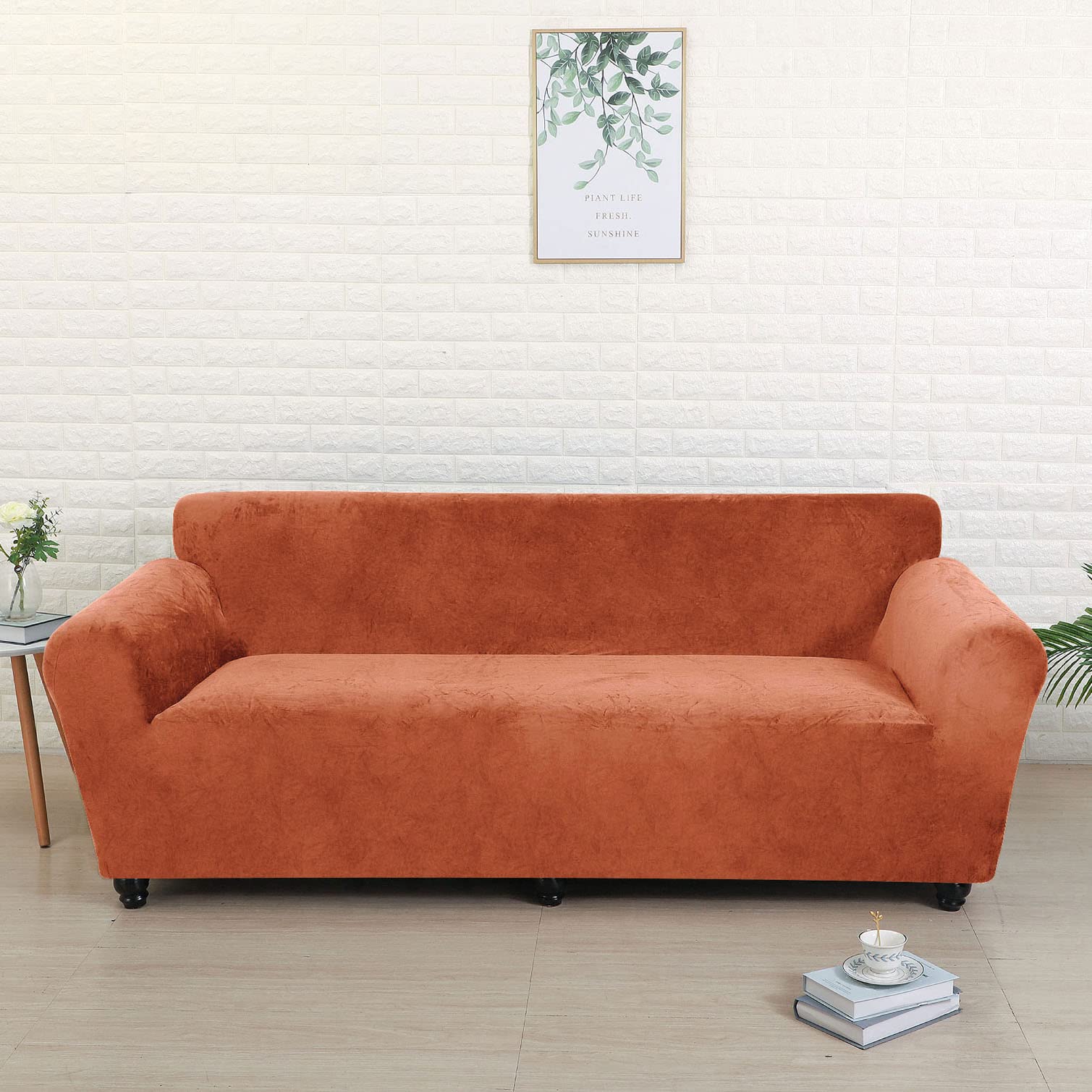 Yopoiy Orange Velvet Couch Covers, High Stretch Sofa Cover Soft Non Slip Sofa Slipcover Washable Living Room Furniture Protector For Dogs Pet -3 Seater(185-230Cm)