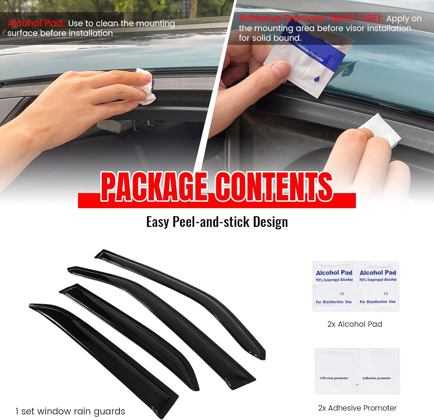 IKON MOTORSPORTS, Tape on External Window Visors Compatible with 2005-2010 Chrysler 300, 2005-2008 Dodge Magnum, Slim Style Acrylic Smoke Tinted 4PCS Sun Rain Shade Guard Wind Vent Air Deflector