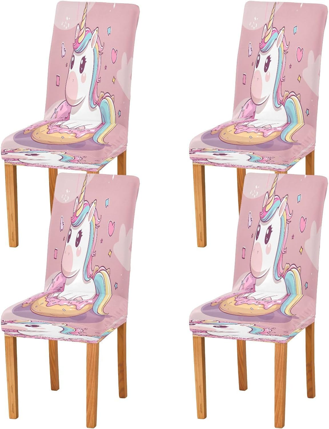 ALAZA Chair Covers for Dining Room, Cute Unicorn Donut Stretch Chair Cover Sets Chair Protector Removable Washable for Ktichen Restaurant Hotel