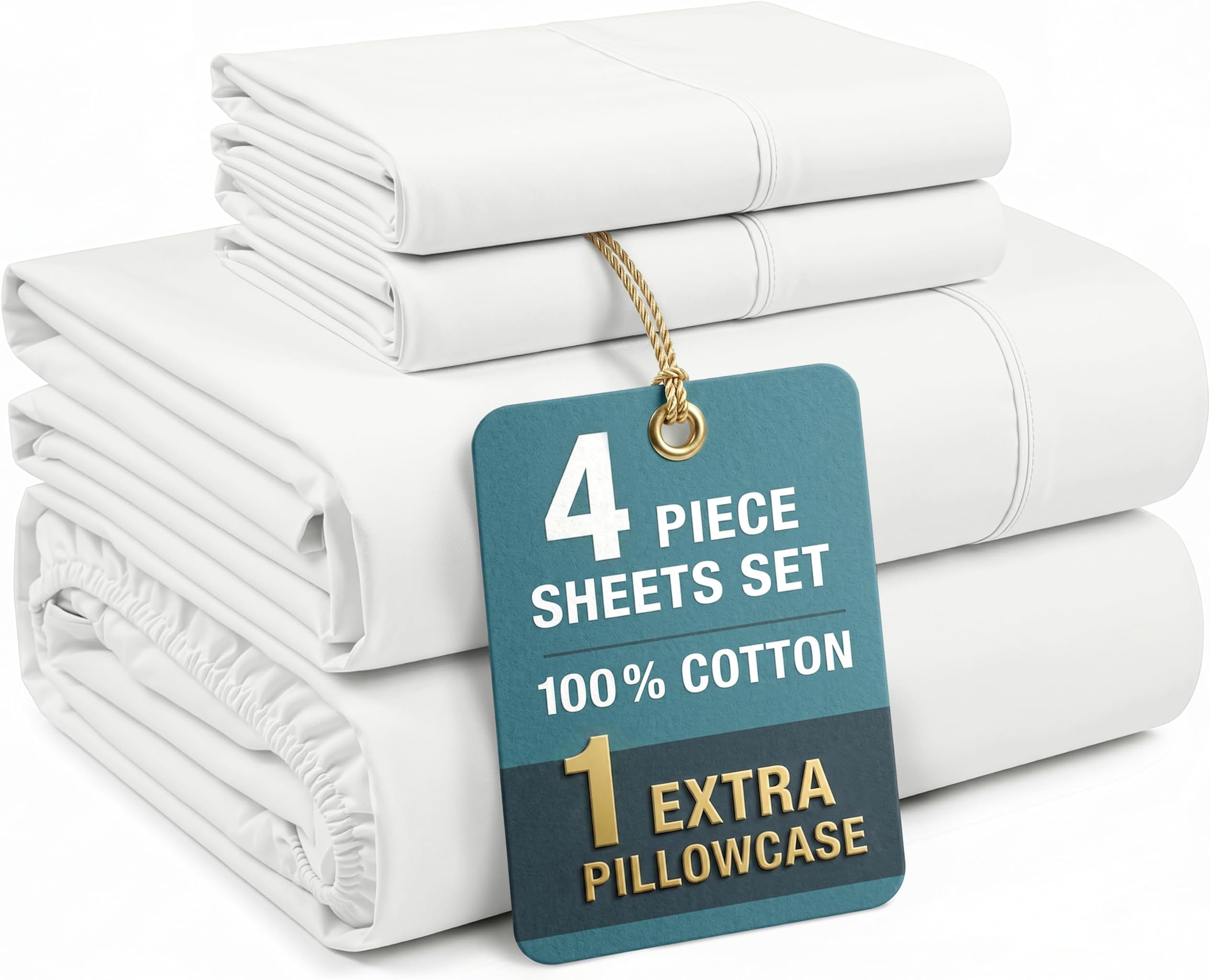Casa Platino Twin XL Sheets Set –100% Cotton Twin XL Sheets with 2 Pillowcases, Lightweight Feel & Secure Fit, Crisp & Breathable Percale Weave with 15" Deep Pocket, Soft and Cozy – Pure White