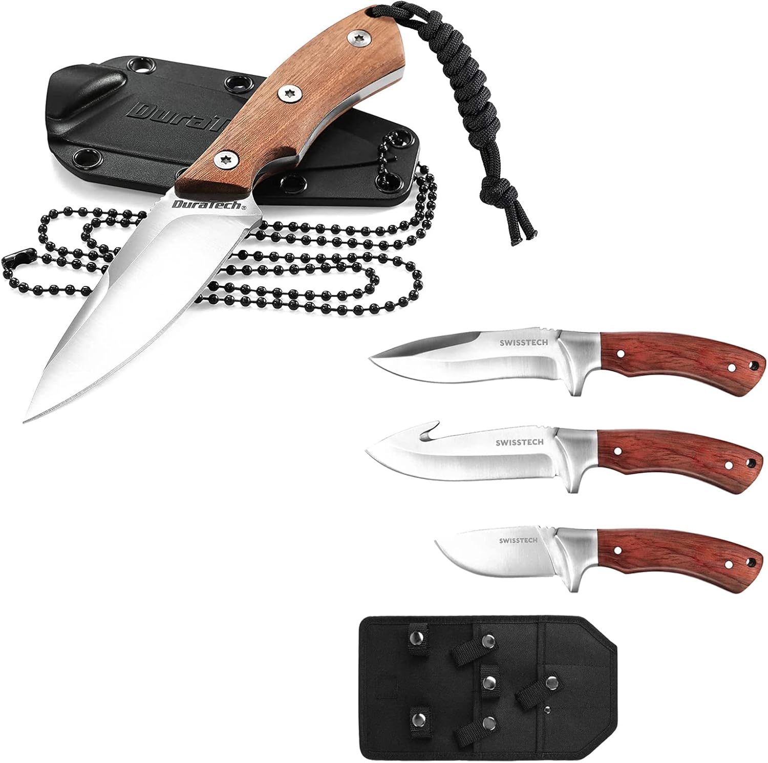 DURATECH Compact Fixed Blade Knife & Swiss+Tech 3 Piece Hunting Knife Set