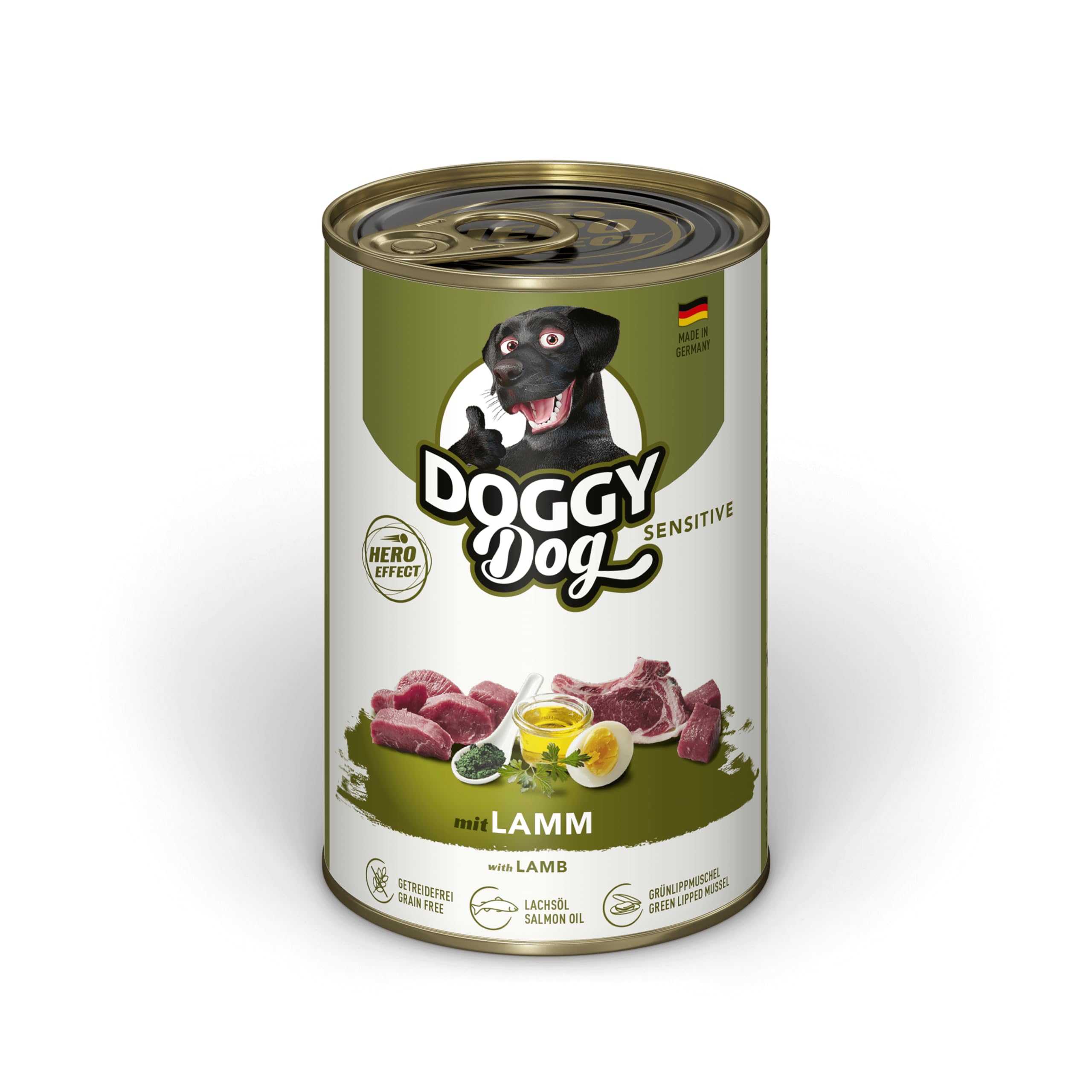 Doggy Dog Paté Cordero Sensitive, 6 x 400 g, Comida húmeda para Perros, sin Cereales, con Aceite de salmón y mejillón de Labios Verdes, pienso Completo Especialmente Bien tolerado, Fabricado en