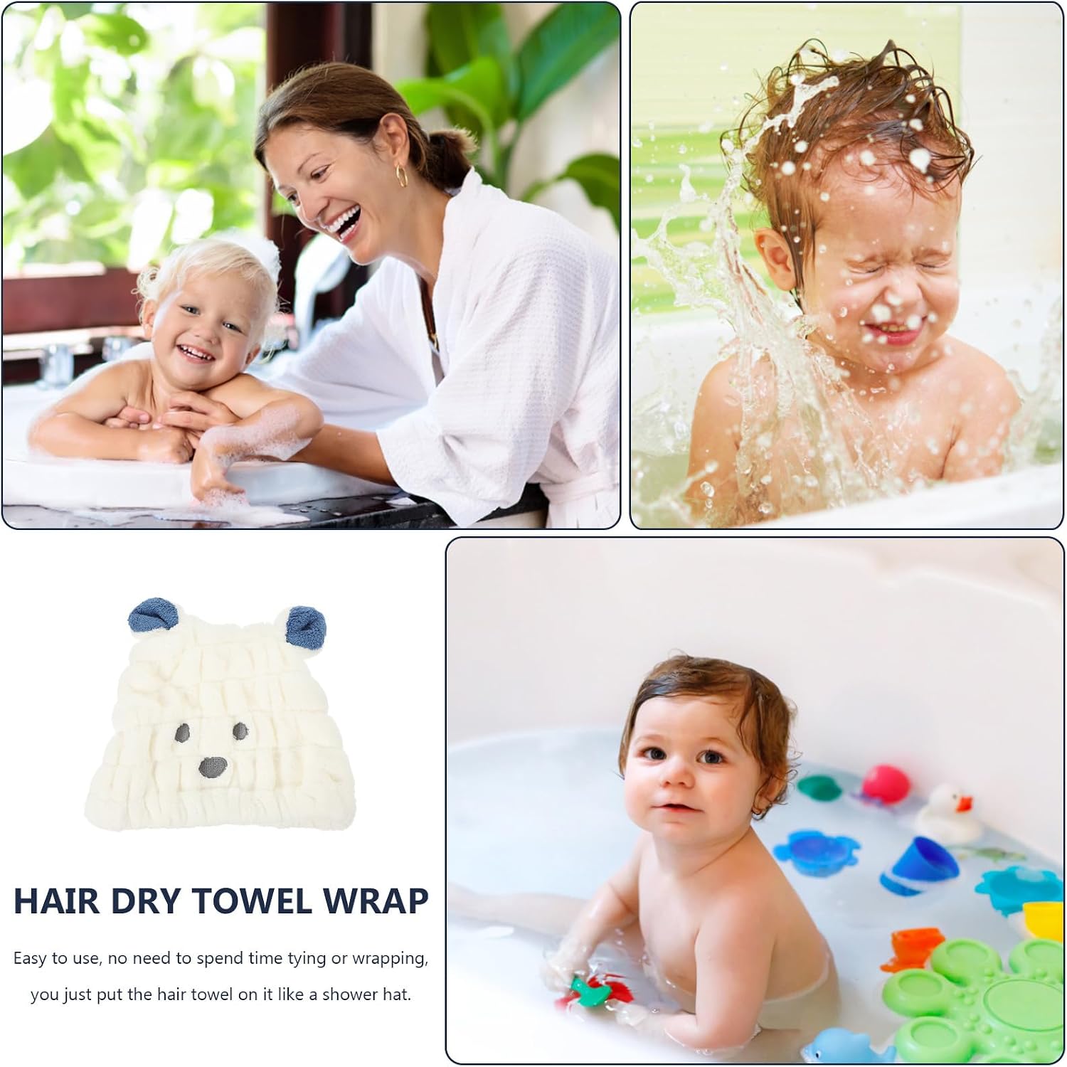 Hair Drying Cap Hair Turban Towel 1pcs White Cartoon Coral Fleece Absorbent Quick Dry for Bath Use