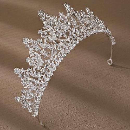 Miniatura 7 de HEWEICSY Tiaras y coronas para mujer, tiara de boda de cristal para mujer, diadema de corona de reina real, tiara de princesa de metal para novia,