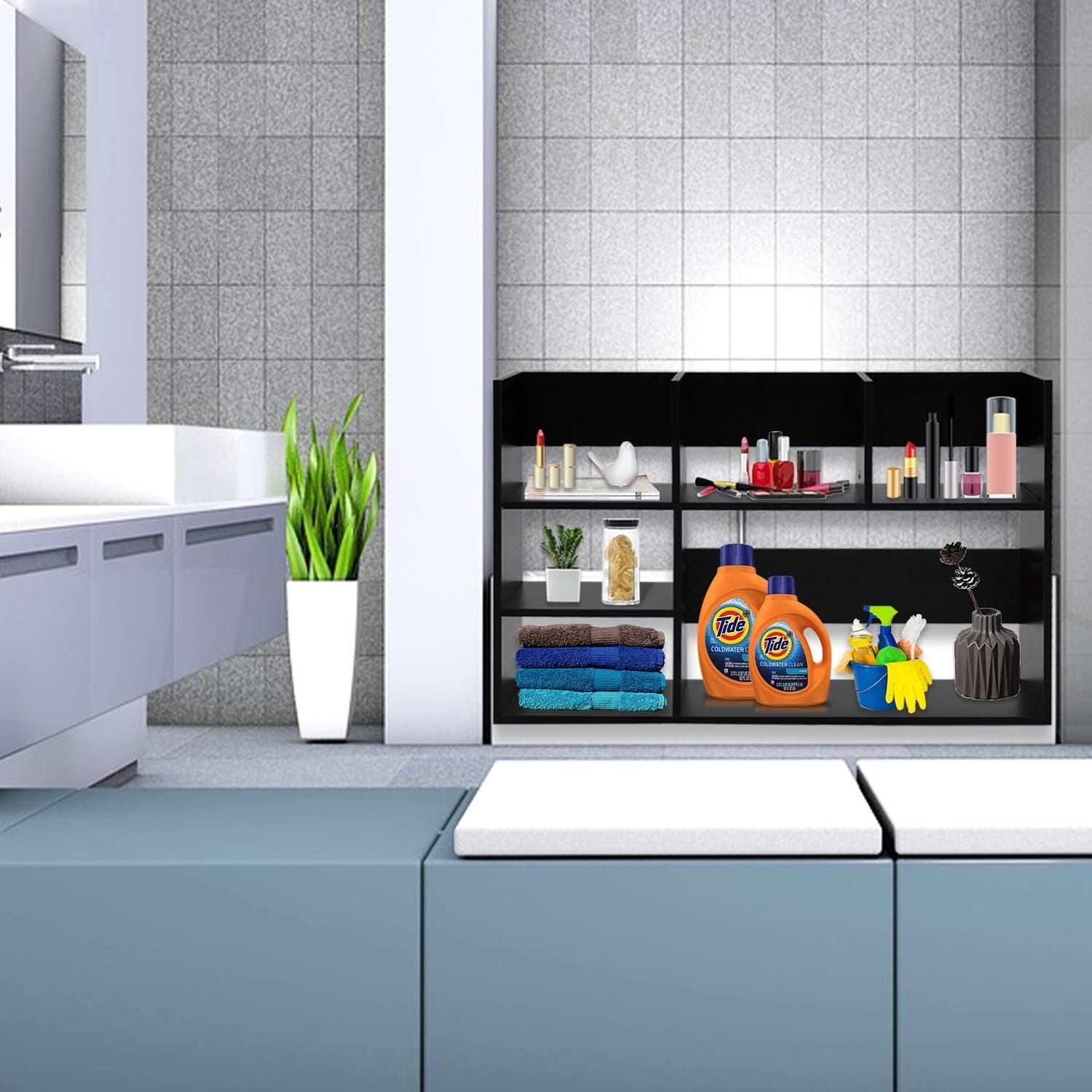 Wood Desktop Storage Organizer Multipurpose Desk Bookshelf Display Shelf Rack Top Bookcase Shelves Expandable Black