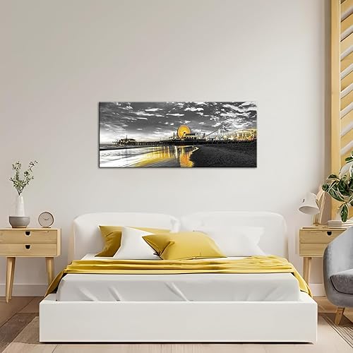 Miniatura 4 de Conipit Lienzo decorativo gris y amarillo para pared, diseño de muelle de Santa Mónica, imágenes de Los Ángeles, California, rueda de la fortuna,