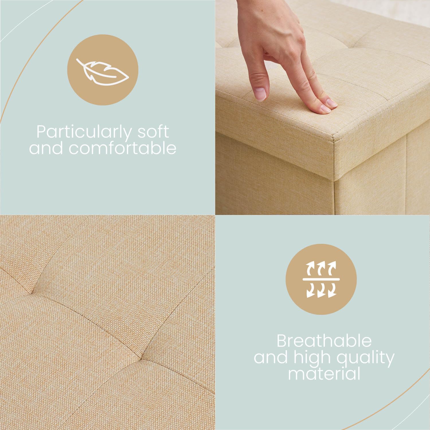 Blumtal Banco con Almacenaje, Banco Puff con Espacio de Almacenamiento, con 2 Cajas, Asiento Plegable y Resistente, Beige