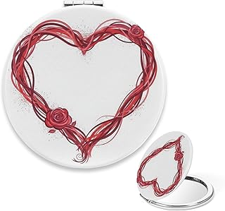 Purse Mirror Compact, Red Heart Rose Portable...