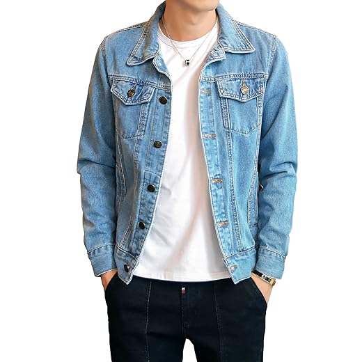 DAVID.ANN Jaqueta jeans masculina slim fit Trucker Coat