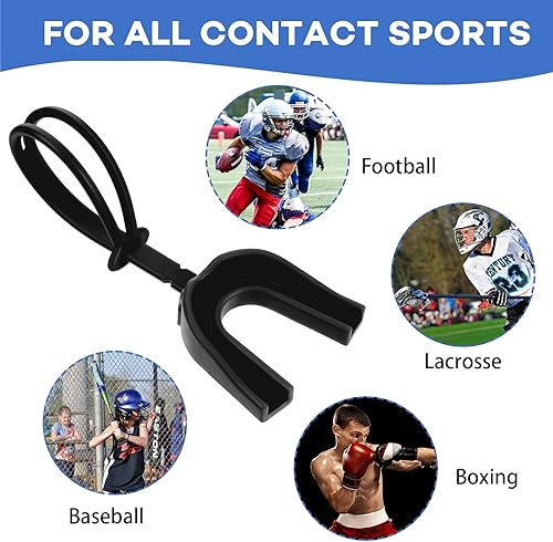 Vista 2 de Dunzy Protector bucal deportivo con correa, 10 unidades, sin ebullición, para adultos y jóvenes, protector bucal para boxeo, baloncesto, lacrosse