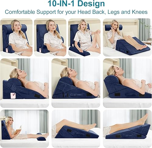 Miniatura 2 de Almohada de cuña de cama para apnea del sueño, 3 almohadas ajustables de cuña plegable de 9 y 12 pulgadas para dormir, alivio del dolor de espalda,