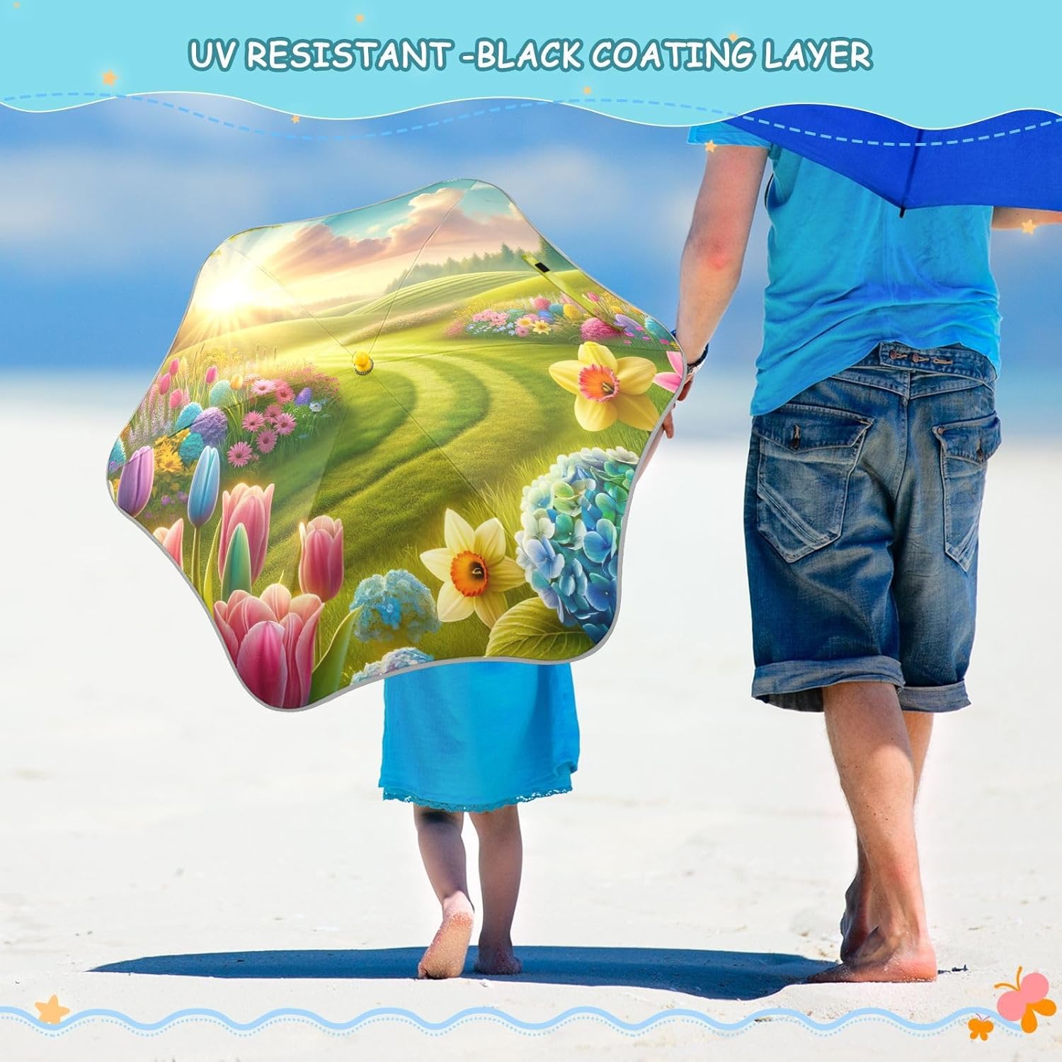 ODAWA Kids Umbrella Easter Flowers J Handle Golf Umbrella, Sun Umbrellas Uv Protection