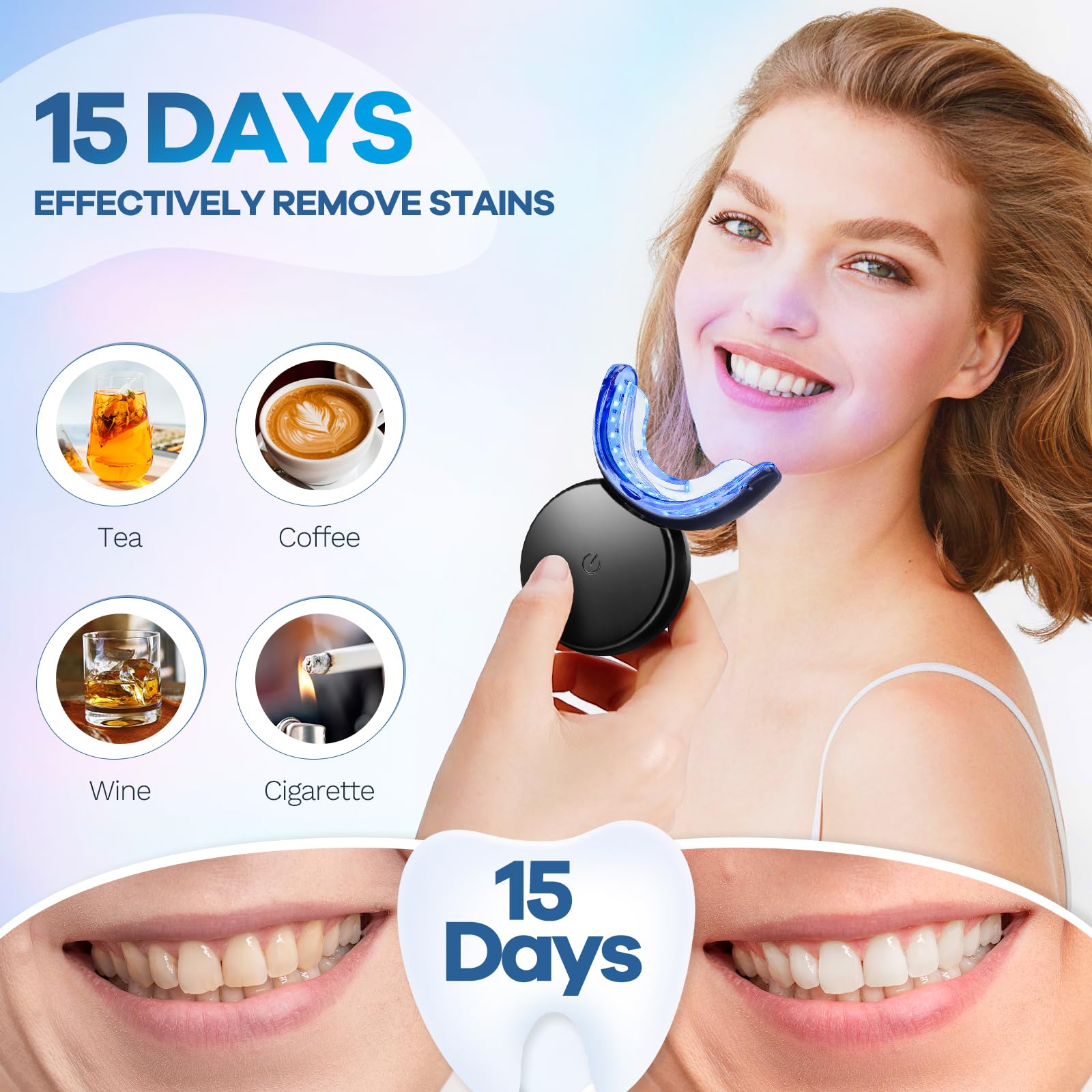 Kit Sbiancante Denti, LED Sbiancante Denti Professionale con 3pcs Gel Sbiancante per Denti, Ricarica Magnetica, Rimuovere Rapidamente Macchie Dei Denti, Kit Per La Cura Dentistica Domestica
