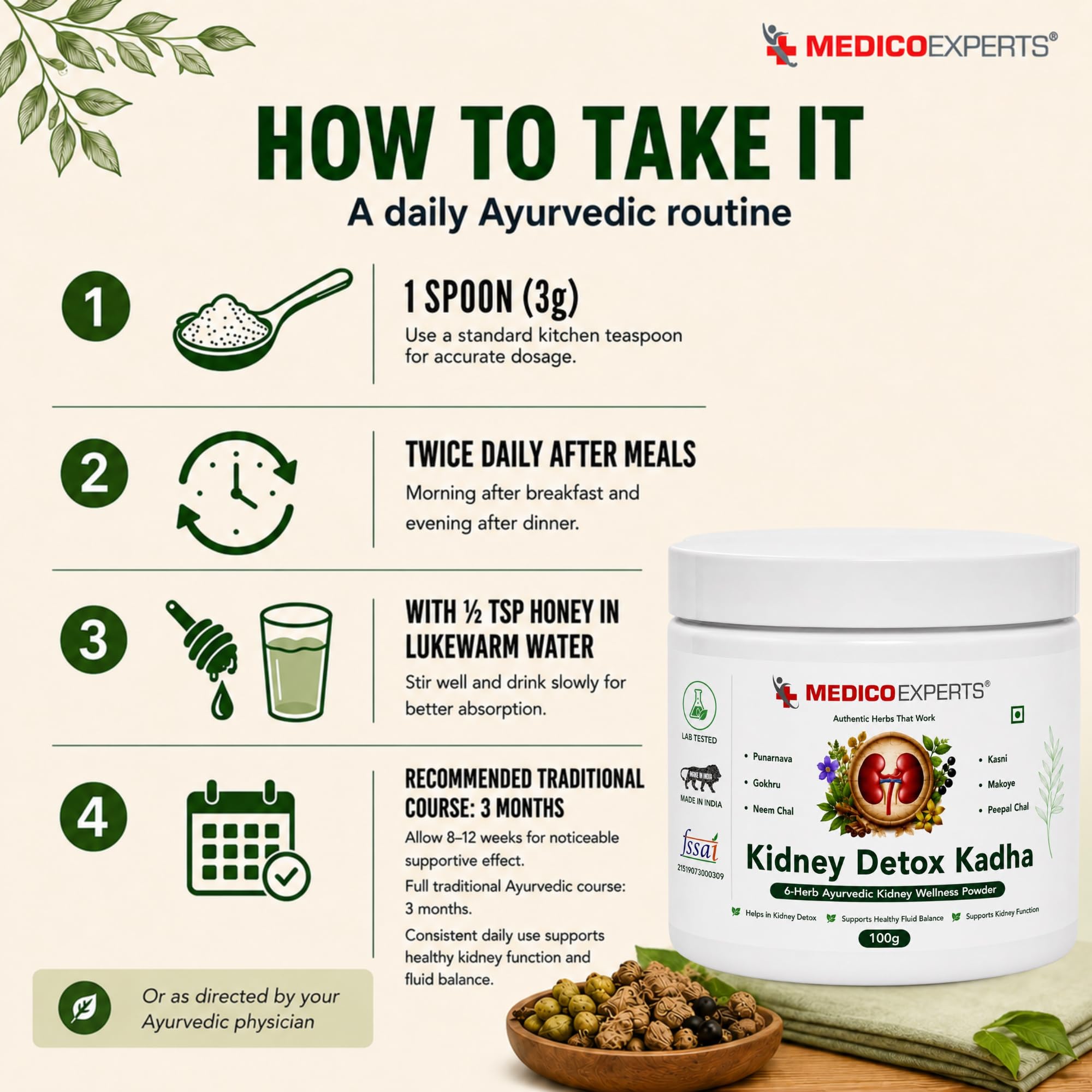 MedicoExperts Kidney Detox Kadha - 6 Herb Ayurvedic Powder | Punarnava, Gokhru, Neem Chal | Supports Healthy Kidney Function | FSSAI Licensed | 100g 4