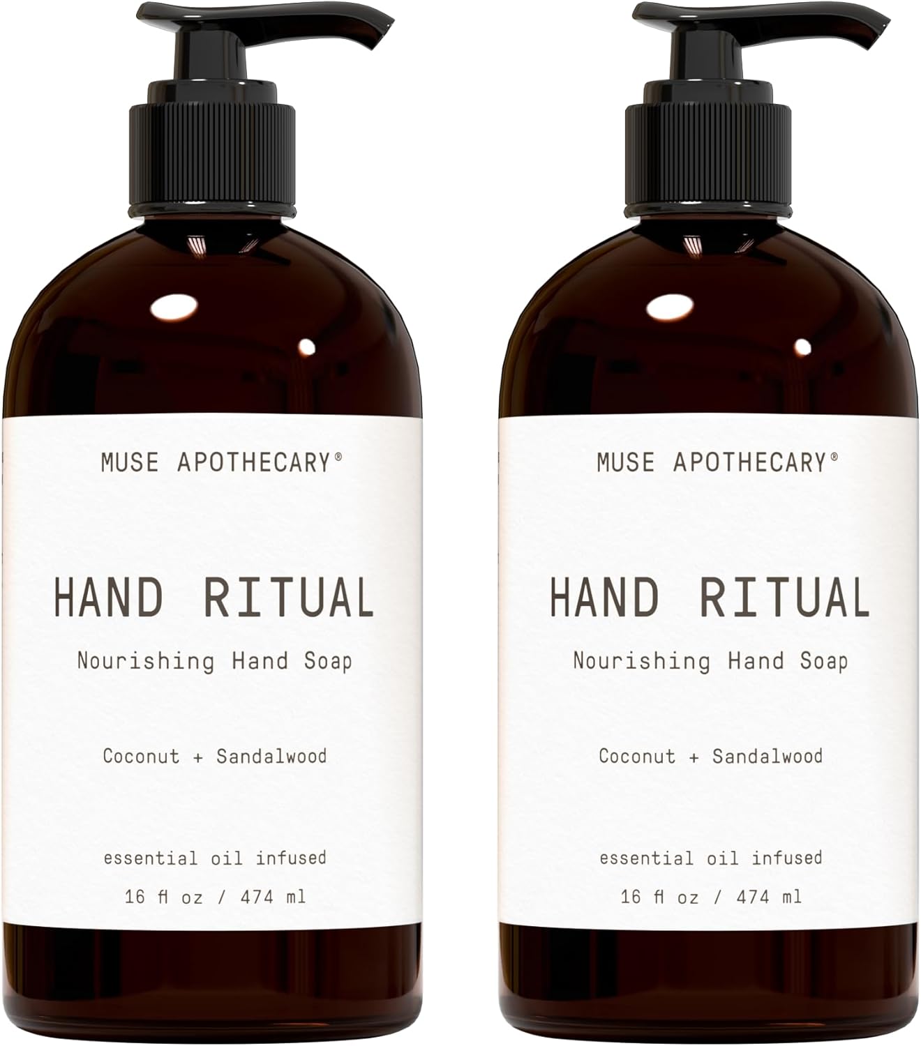 Muse Bath Apothecary Hand Ritual - Aromatic and Nourishing Hand Soap, 16 oz, Infused with Natural Essential Oils - Coconut + Sandalwood, 2 Pack