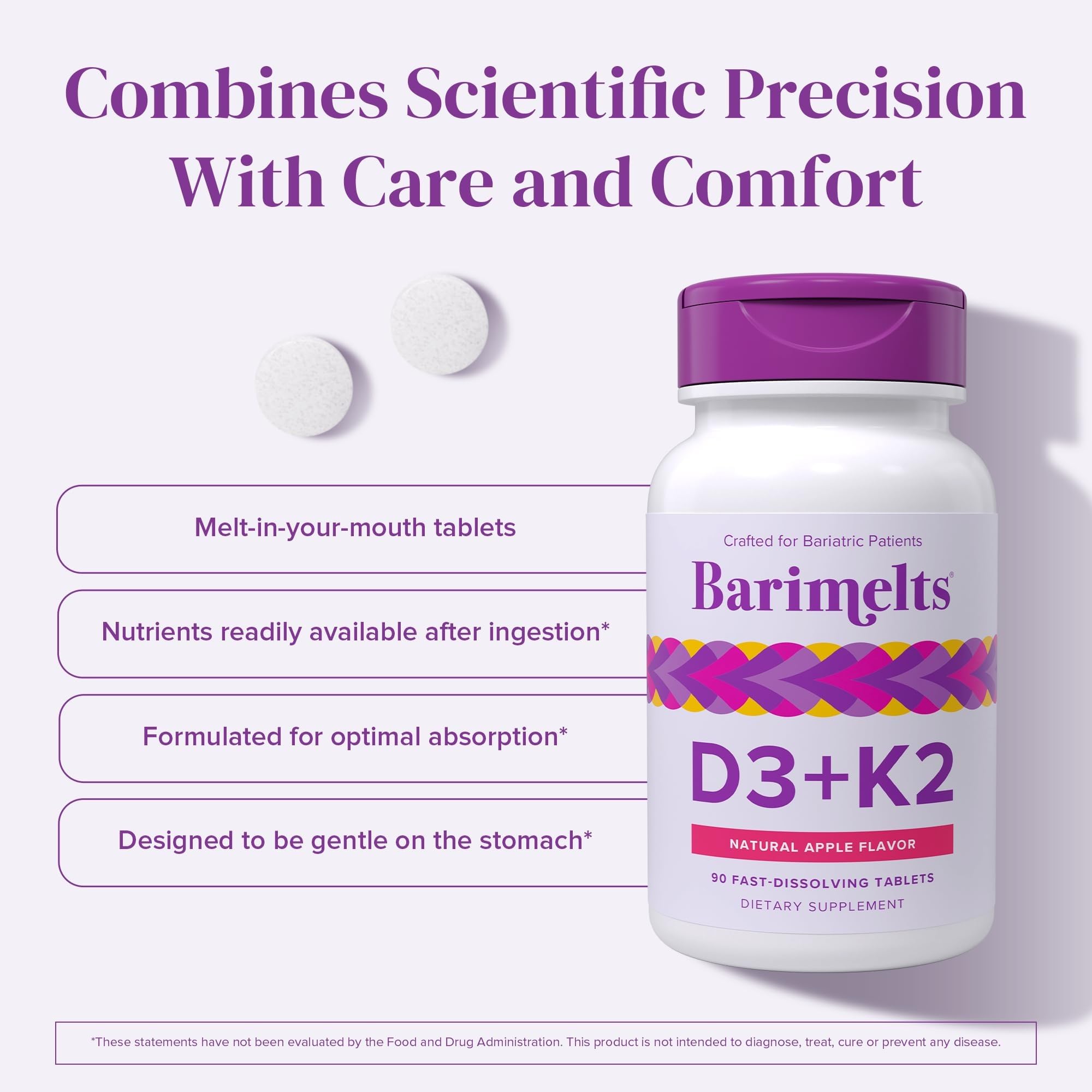 BariMelts Vitamin D3 & K2, 90 Tablets, Natural Apple Flavor — Amazon image 3