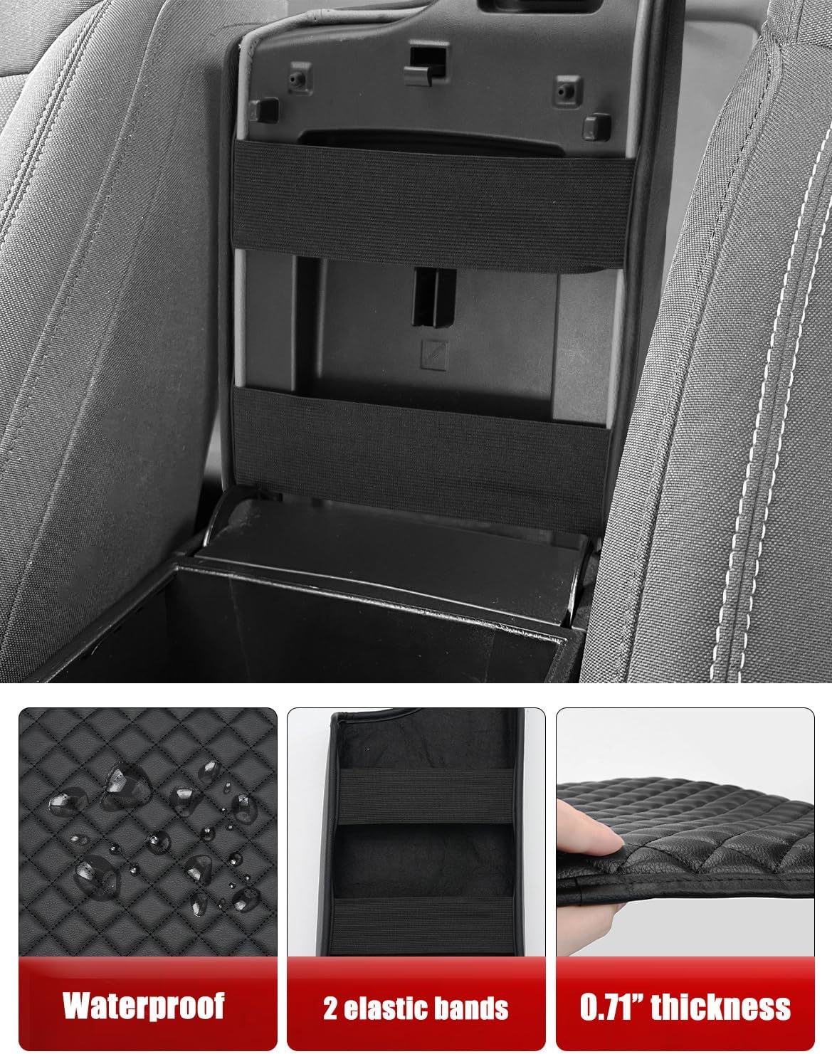 Center Console Armrest Cover for Ford Ranger 2019 2020 2021 2022 2023, Middle Console Arm Rest Lid Protector Pad, Customized Accessories, Vinyl Leather, Anti-scratch, Black