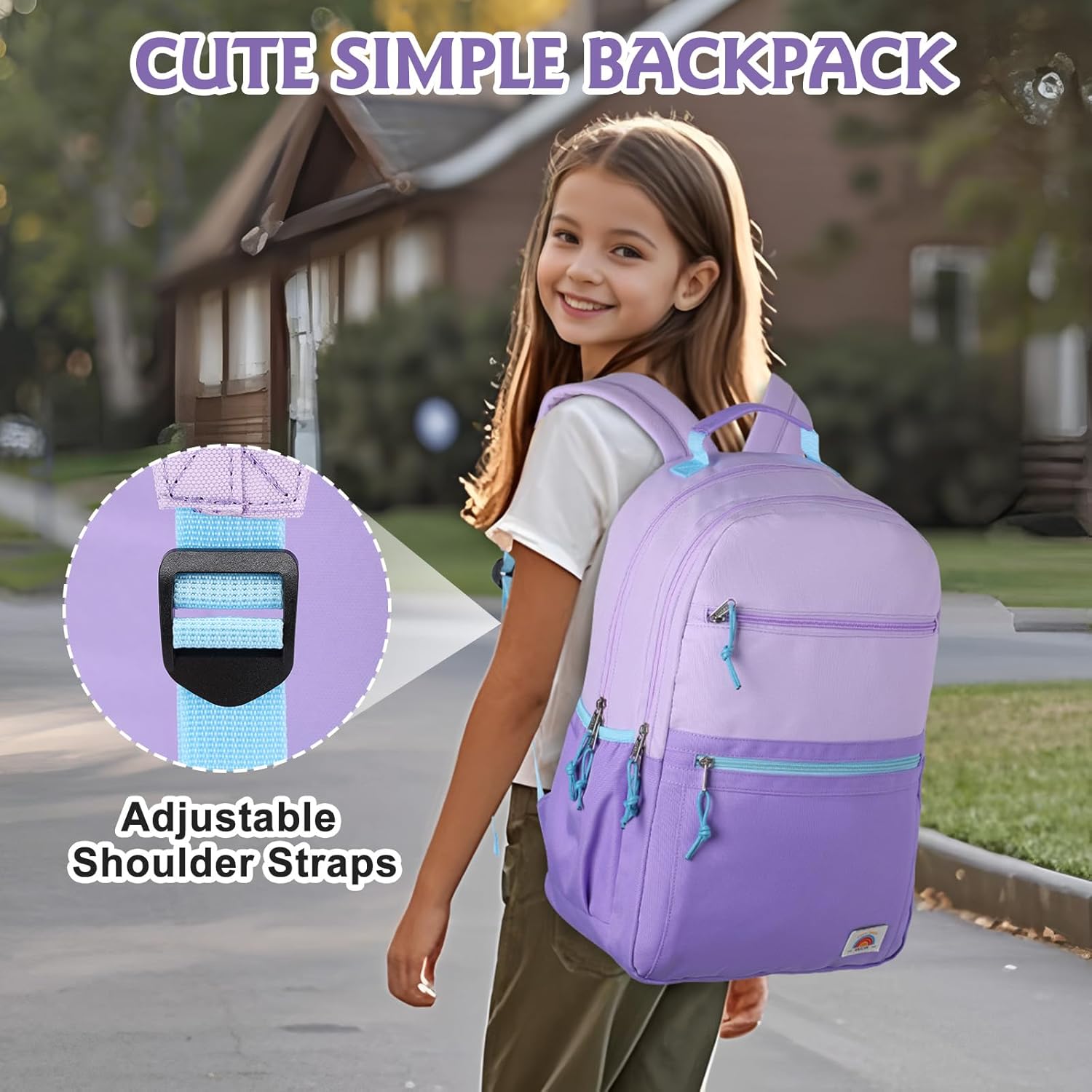 VASCHY School Backpack, Lightweight Classic Cute Aesthetic Bookbag Daypack for Teen Boys Girls Traveling/Gym/Middle School Lightweight Purple - Image 8