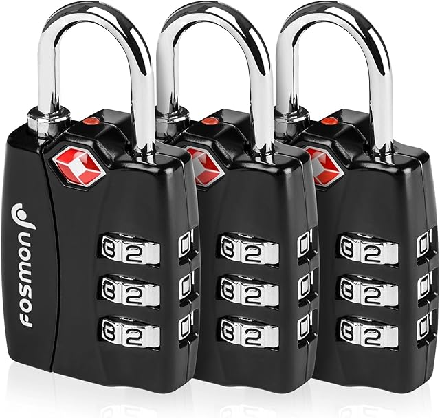 Fosmon TSA Approved Luggage Locks, Fosmon Open Alert Indicator 3 Digit Combination Padlock Codes Alloy Body for Travel Bag, Suit Case, Lockers, Gym, Bike Locks or Other