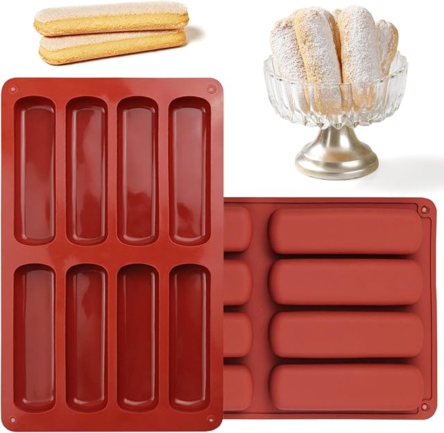 2PCS Rectangle Silicone Baking Molds 8 Cavity Cereal Bar Non Stick Moulds Silicone Finger Biscuit Molds Long Strips Energy Bar Maker for Chocolate Bar Brownie Cornbread Cheesecake Pudding Cake