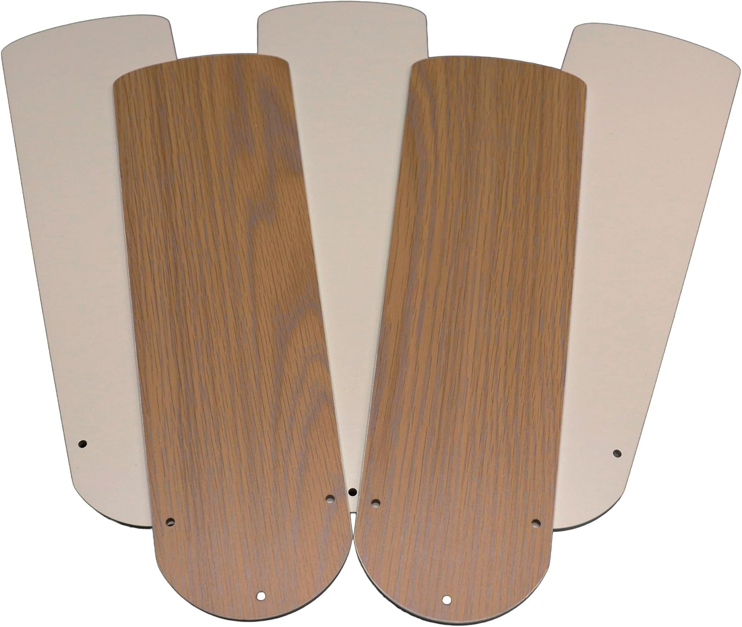 Universal 42-Inch Ceiling Fan Replacement Blades, White and Bleached Oak, 5-Pack Reversible Engineered Hardwood with Standard Mount Holes
