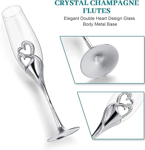 Miniatura 2 de Zhehao Juego de copas de champán y cuchillos para tartas de boda, copas de tostado, copas de champán con diamantes de imitación, decoración de