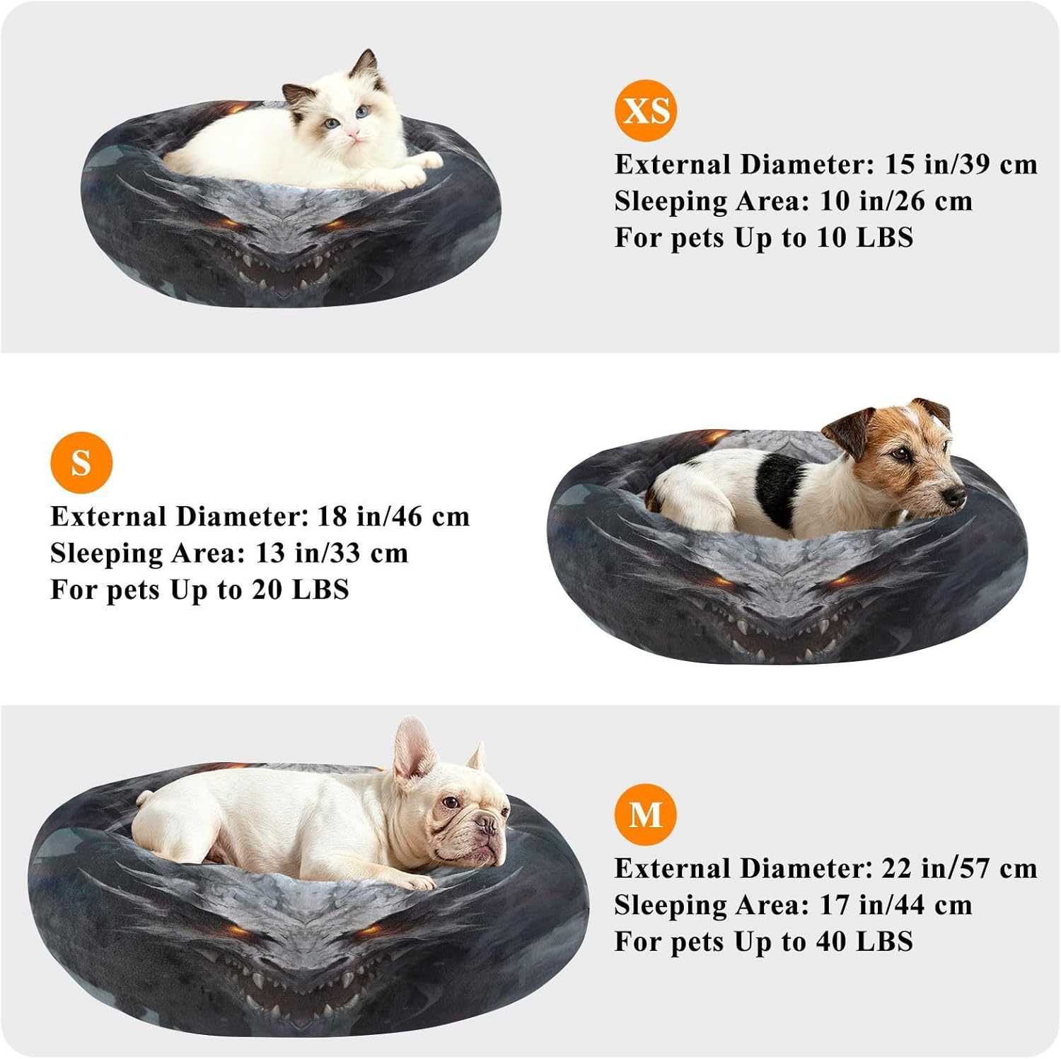 Dog Bed Ultra Soft Fluffy Comfortable Cat Bed, Dragon Head View Washable Dog Beds Anti-Slip Round Pet Beds for Medium Dogs